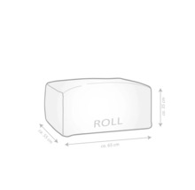 Rozmerový nákres pre sedací vankúš ROLL, šírka circa 65 cm, hĺbka circa 55 cm a výška circa 35 cm.