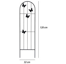 Kovová mriežka na popínavé rastliny s dekorom motýľov, oblúková, výška 120 centimetrov, šírka 32 centimetrov.