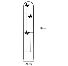 Kovová opora na popínavé rastliny s motýľmi, výška 120 centimetrov, šírka 20 centimetrov.