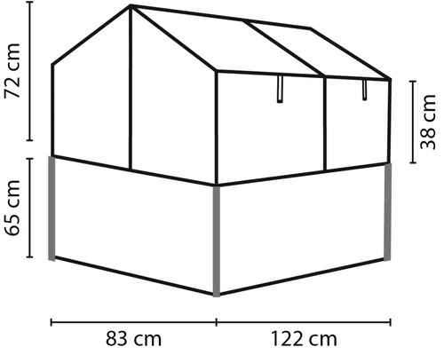 Nákres pareniska s kótami výšky 72 centimetrov a 65 centimetrov a šírky 83 centimetrov a 122 centimetrov
