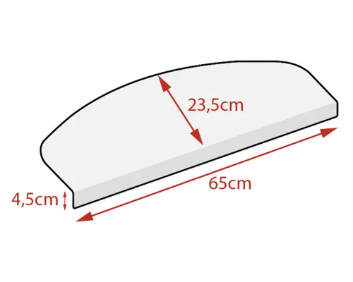 Polkruhová nášľapná rohož na schody s rozmermi 65 cm krát 23,5 cm krát 4,5 cm