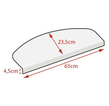Polkruhová nášľapná rohož na schody s rozmermi 65 cm krát 23,5 cm krát 4,5 cm