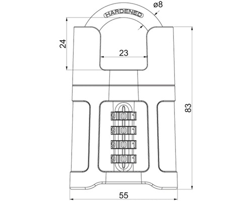 Nákres číselného zámku s rozmermi