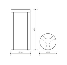 Technický nákres kúpeľňového nábytku s rozmermi 450 mm výška a 120 mm priemer