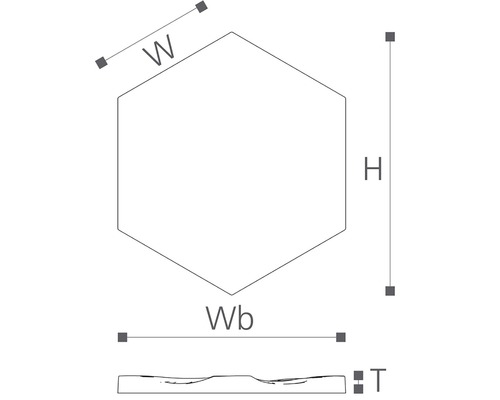Ilustrácia šesťhrannej dlažobnej kocky s údajmi o výške a šírke