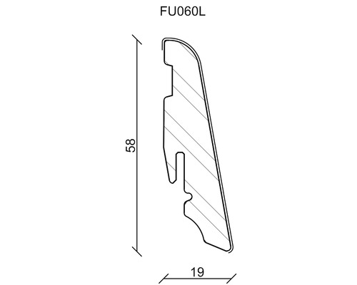 Technický výkres profilu s rozmermi 58 krát 19 milimetrov