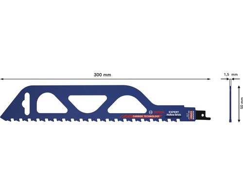 Pílový list do chvostovej píly Bosch Expert na duté tehly, 300 mm, rozmery produktu