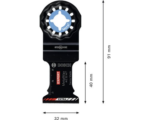 Ponorný pílový list Bosch Expert MetalMax AIZ 32 AIT s rozmermi 32 mm × 40 mm × 91 mm
