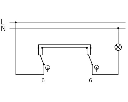 Schéma zapojenia striedavého obvodu s dvoma spínačmi