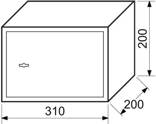 Obrázok trezoru s rozmermi 310 x 200 x 200 milimetrov