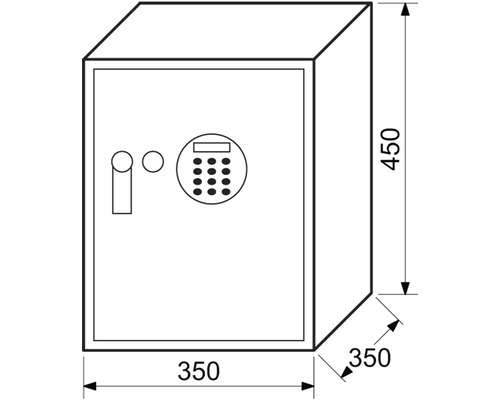 Obrázok trezora s rozmermi 450 x 350 x 350 mm