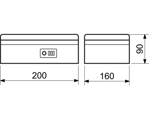 Technický nákres trezoru s rozmermi