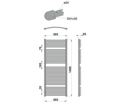 Technický výkres radiátora s rozmermi