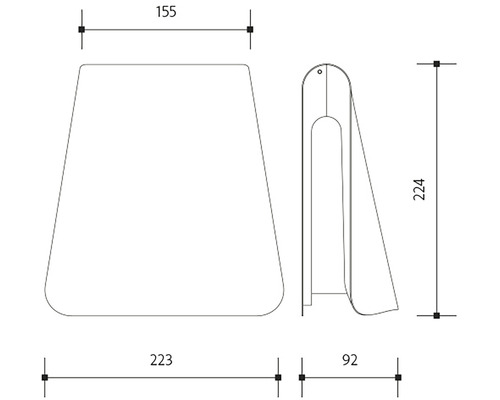 Technický nákres nástennej lampy s rozmermi.