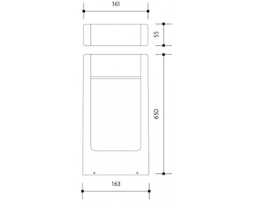 Technický nákres vonkajšieho svietidla s rozmermi