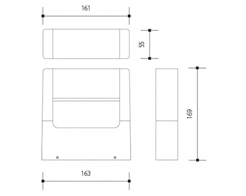 Technický výkres vonkajšieho svietidla s rozmermi