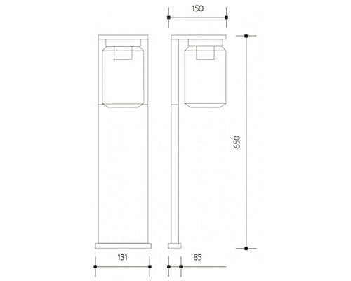 Technický nákres odpadkového koša s rozmermi