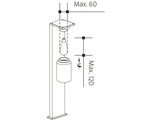 Technický nákres vonkajšieho osvetlenia s rozmermi