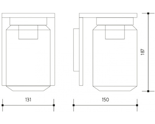 Technický nákres nástennej lampy s rozmermi
