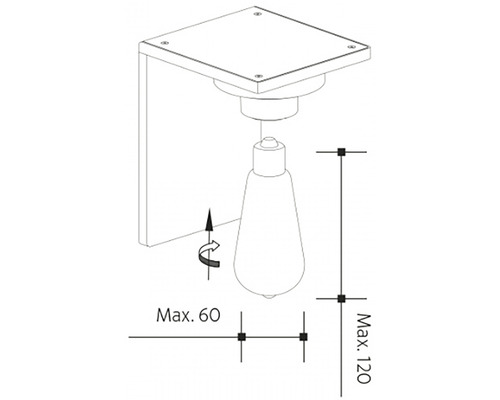Nákres nástennej lampy s maximálnymi rozmermi