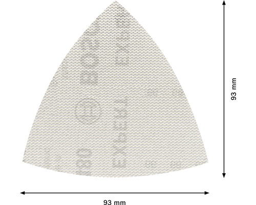 Trojuholníkový brúsny papier s dĺžkou hrany 93 mm.