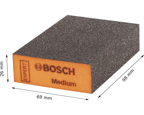 Brúsny blok Bosch Expert, stredná zrnitosť, rozmery 98 krát 69 krát 26 milimetrov