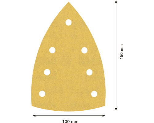 Trojuholníkový brúsny papier s rozmermi 150 mm x 100 mm s otvormi