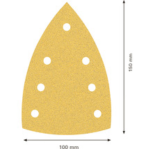 Trojuholníkový brúsny papier, dĺžka 150 mm, šírka 100 mm, s otvormi pre odsávanie prachu