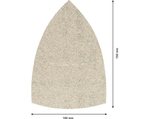Trojuholníkový brúsny papier s rozmermi 100 mm x 150 mm.