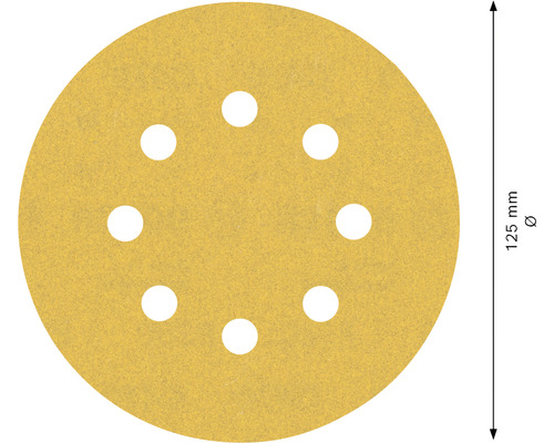 Brúsny papier s priemerom 125 milimetrov s otvormi