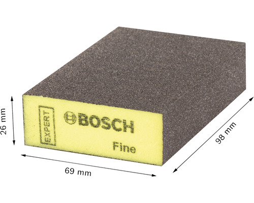 Brúsna huba s jemnou zrnitosťou s rozmermi 98 mm x 69 mm x 26 mm.
