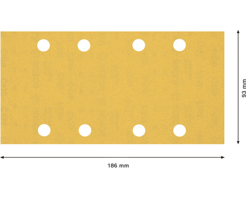 Brúsny papier s ôsmimi otvormi s rozmermi 186 mm x 93 mm.