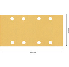Brúsny papier s ôsmimi otvormi s rozmermi 186 mm x 93 mm.