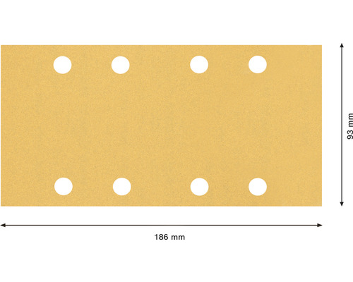Brúsny papier s ôsmimi otvormi s rozmermi 186 mm x 93 mm.