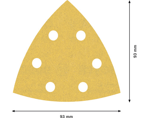 Trojuholníkový brúsny papier so 6 otvormi, 93 mm