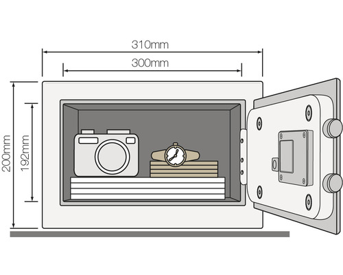 Rozmery trezoru s fotoaparátom a hodinkami