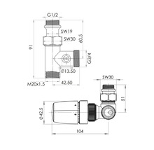 Sada termostatických ventilov Schulte zmiešaná prevádzka pravá verzia 1/2" chróm 7062002-3