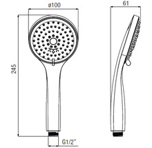 Technický nákres ručnej sprchovej hlavice s rozmermi