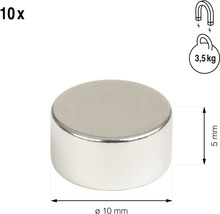 Magnet neodým kruhový Ø 10x5 mm, priľnavosť 3,5 kg, 10 ks-thumb-1