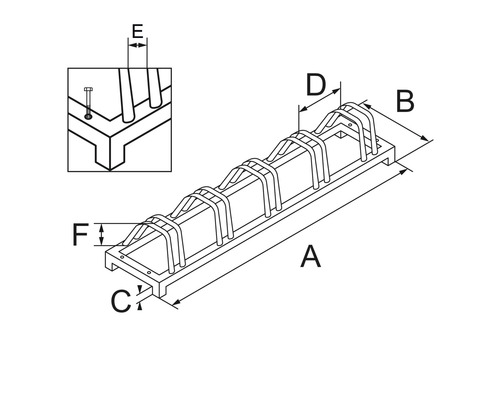 Technický výkres stojana na bicykle s rozmermi