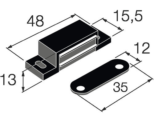 Technický nákres magnetického zámku s rozmermi