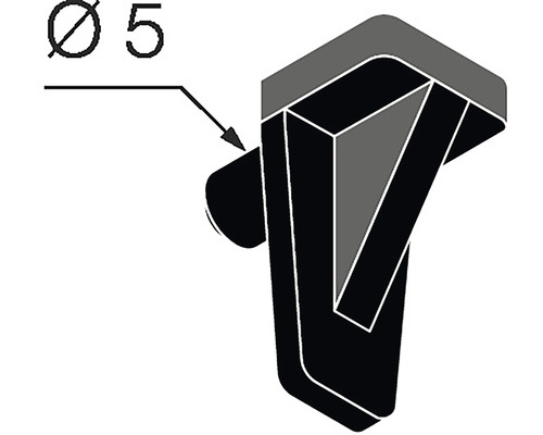 Schéma podpery police s priemerom 5 milimetrov.