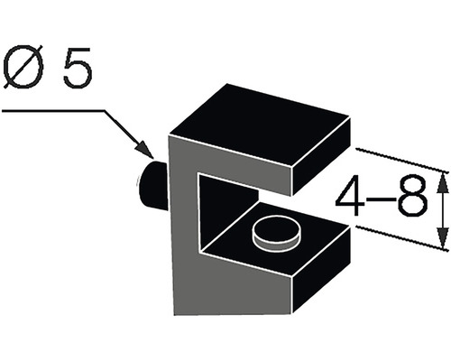 Technický výkres nábytkového konektora s rozmermi 5 mm v priemere a 4 až 8 mm na výšku
