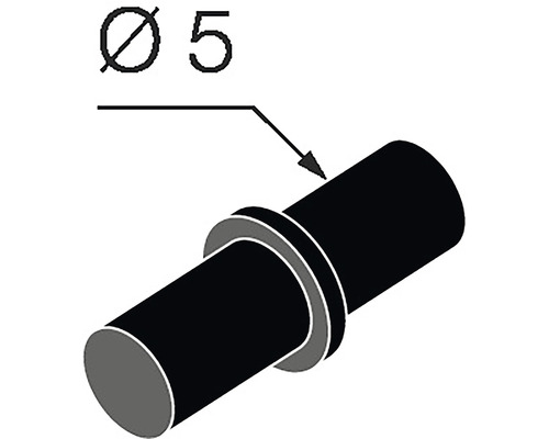Technický nákres skrutky s priemerom 5 milimetrov