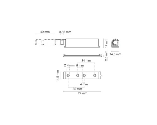 Technický nákres dverovej zarážky s rozmermi