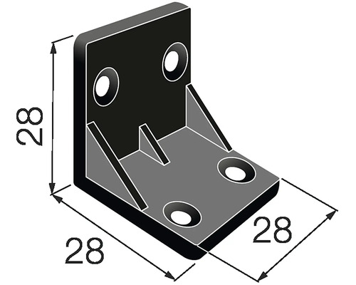 Rohový spojovací prvok s rozmermi 28 x 28 x 28 milimetrov