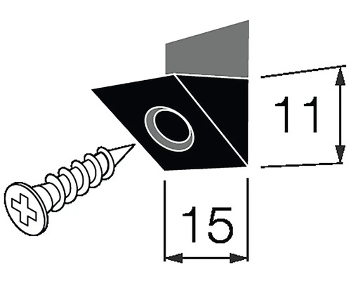 Ilustrácia rohového konektora so skrutkou a rozmermi