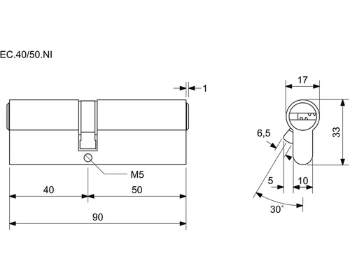 Technický nákres dverového valca s rozmermi