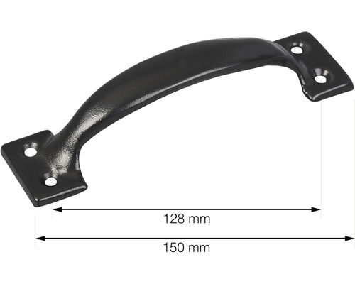 Čierna kovová kľučka dverí, dĺžka 150 mm