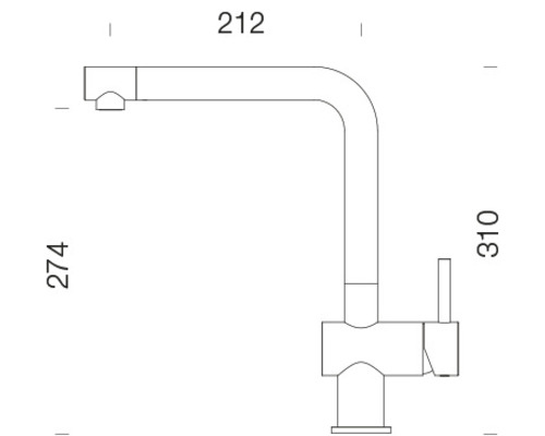 Technický nákres kuchynskej batérie s rozmermi